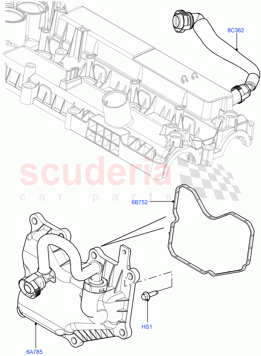 Emission Control - Crankcase (2.0L 16V TIVCT T/C 240PS Petrol, Itatiaia (Brazil)) ((V) FROMGT000001) of Land Rover Land Rover Range Rover Evoque (2012-2018) [2.0 Turbo Petrol GTDI]