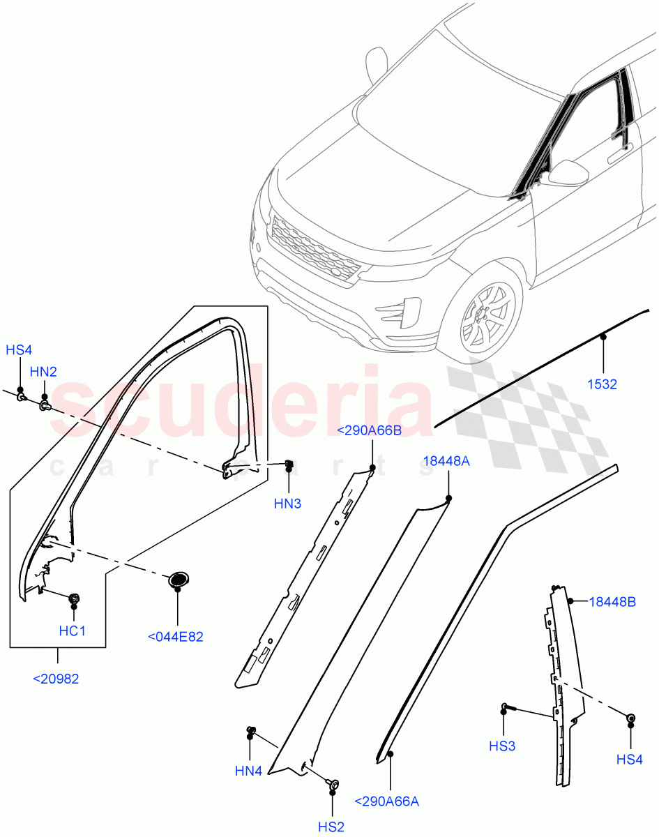 Front Doors, Hinges & Weatherstrips(Finishers)(Halewood (UK)) of Land Rover Land Rover Range Rover Evoque (2019+) [2.0 Turbo Diesel AJ21D4]