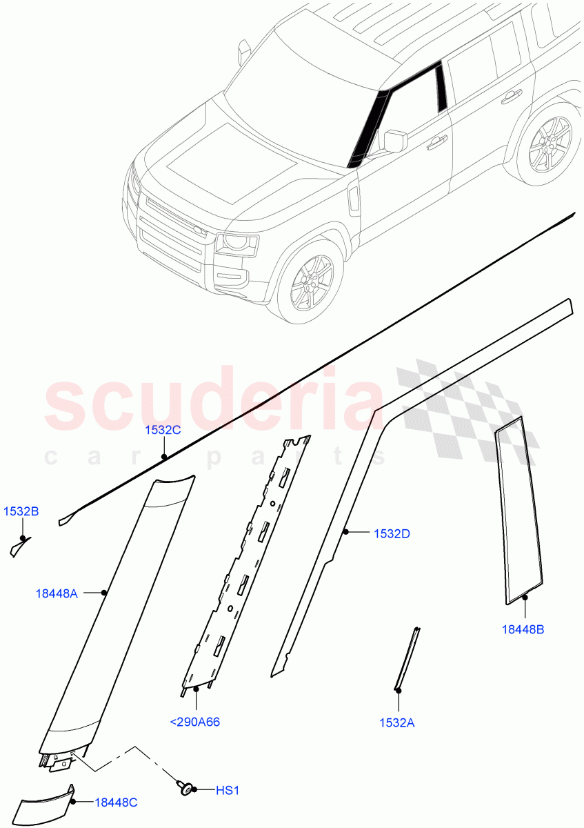 Front Doors, Hinges & Weatherstrips (Finishers) (Standard Wheelbase) of Land Rover Land Rover Defender (2020+) [3.0 I6 Turbo Petrol AJ20P6]