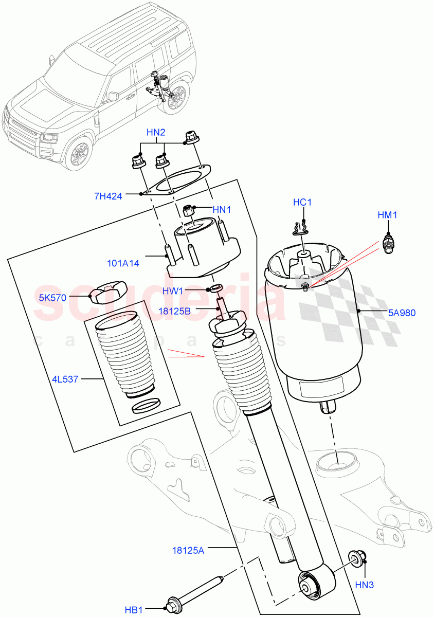 Rear Springs And Shock Absorbers (With Four Corner Air Suspension) of Land Rover Land Rover Defender (2020+) [2.0 Turbo Petrol AJ200P]
