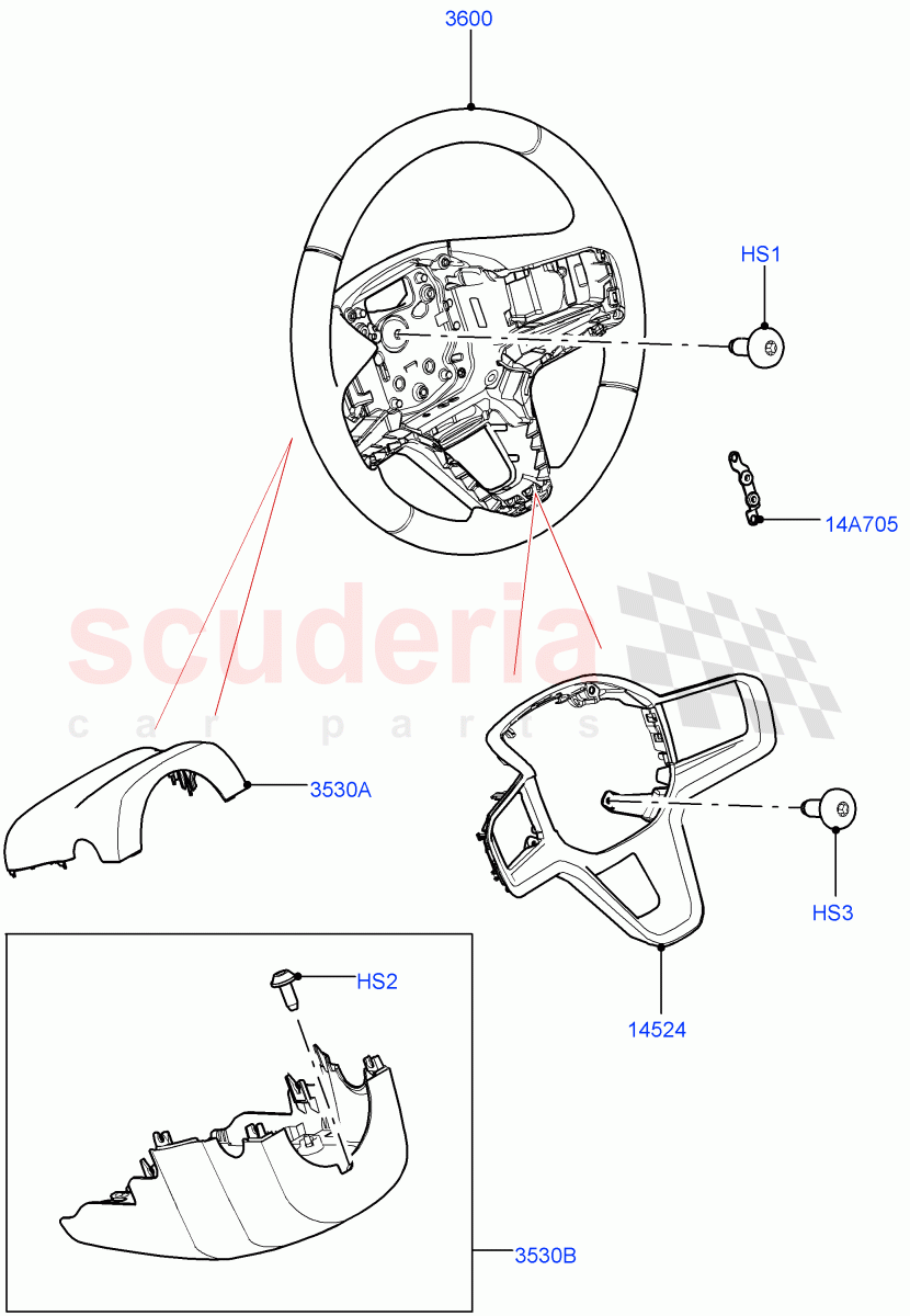 Steering Wheel (Halewood (UK)) ((V) FROMMH000001) of Land Rover Land Rover Range Rover Evoque (2019+) [2.0 Turbo Diesel AJ21D4]