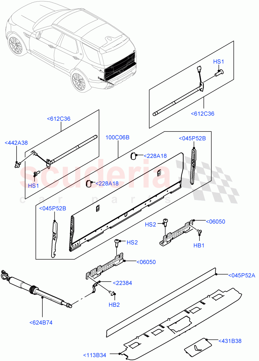 Load Compartment Trim (Floor, Nitra Plant Build, Power Deployable) (Inner Tailgate - Powered) ((V) FROMK2000001) of Land Rover Land Rover Discovery 5 (2017+) [2.0 Turbo Petrol AJ200P]