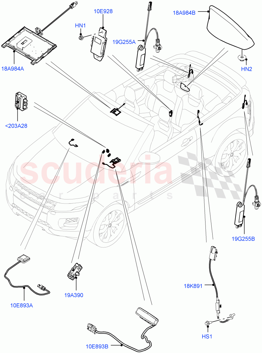 Aerial (2 Door Convertible, Halewood (UK)) ((V) FROMGH000001) of Land Rover Land Rover Range Rover Evoque (2012-2018) [2.2 Single Turbo Diesel]