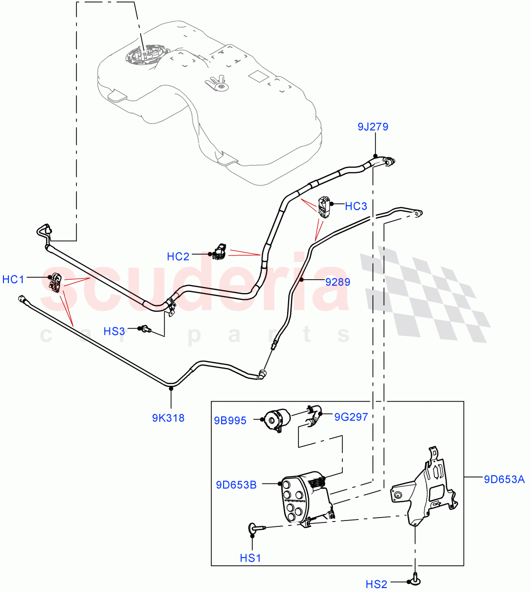 Carbon Canister (2.0L AJ20P4 Petrol High PTA, Itatiaia (Brazil), Fuel Tank Filler Neck - Unleaded, 2.0L AJ20P4 Petrol Mid PTA, 2.0L AJ20P4 Petrol E100 PTA) of Land Rover Land Rover Range Rover Evoque (2019+) [2.0 Turbo Petrol AJ200P]