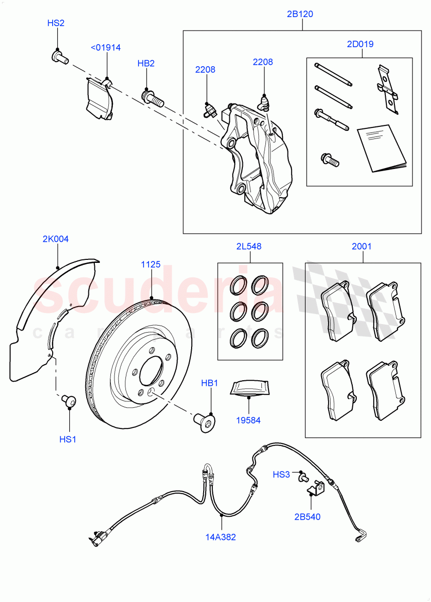 Front Brake Discs And Calipers (Nitra Plant Build) (Front Disc And Caliper Size 20, Disc And Caliper Size-Frt 20/RR 20) ((V) FROMK2000001) of Land Rover Land Rover Discovery 5 (2017+) [3.0 I6 Turbo Diesel AJ20D6]