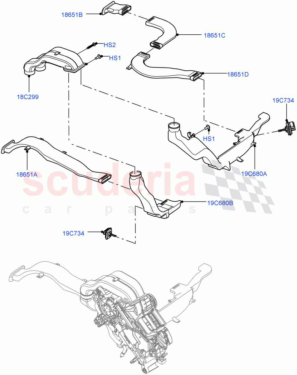 Air Vents, Louvres And Ducts (Solihull Plant Build, Internal Components, Under Rear Seat) (With Air Conditioning - Front/Rear) ((V) FROMHA000001, (V) TOJA999999) of Land Rover Land Rover Discovery 5 (2017+) [2.0 Turbo Petrol AJ200P]