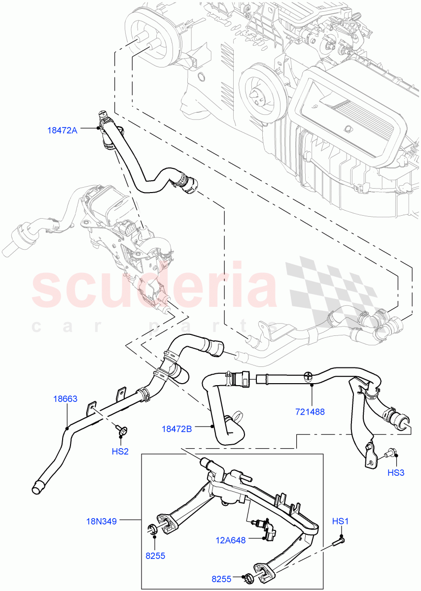 Heater Hoses (Front) (3.0L DOHC GDI SC V6 PETROL, Park Heating With Remote Control, With Park Heating) ((V) FROMJA000001, (V) TOJA999999) of Land Rover Land Rover Range Rover (2012-2021) [4.4 DOHC Diesel V8 DITC]