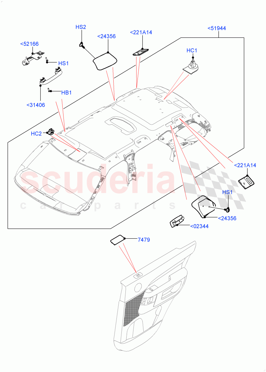 Headlining And Sun Visors (Nitra Plant Build, Commercial) (Version - Commercial, With 2 Seat Configuration, Commercial Model Spec) ((V) FROMK2000001) of Land Rover Land Rover Discovery 5 (2017+) [2.0 Turbo Diesel]