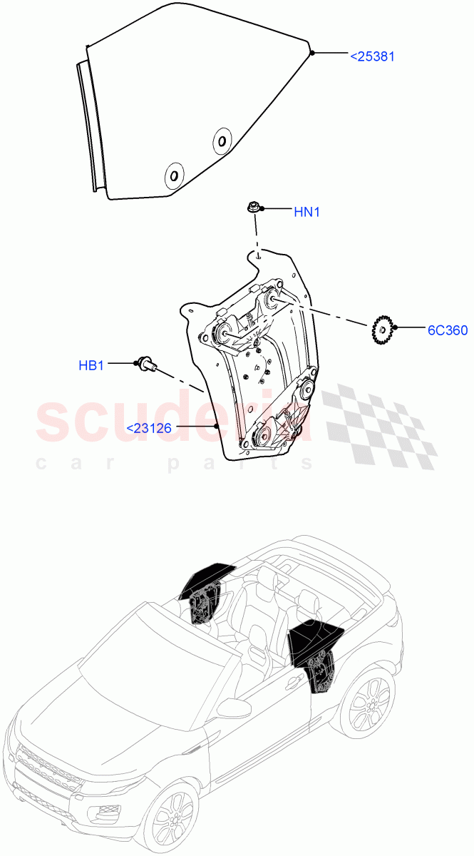 Rear Door Glass And Window Controls (2 Door Convertible, Halewood (UK)) of Land Rover Land Rover Range Rover Evoque (2012-2018) [2.0 Turbo Petrol AJ200P]