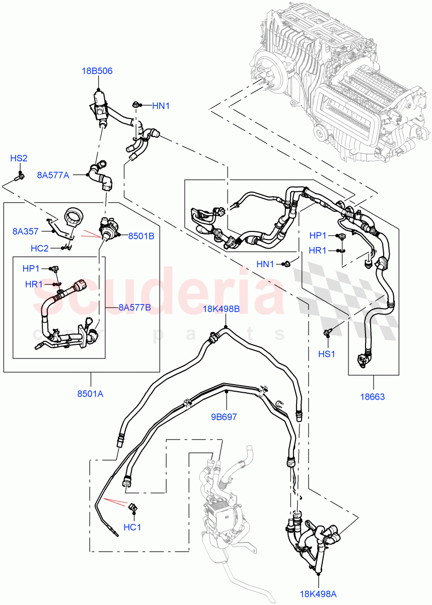 Heater Hoses (3.0L AJ20P6 Petrol High, Fuel Heater W/Pk Heat With Remote, Premium Air Conditioning-Front/Rear, Fuel Fired Heater With Park Heat) of Land Rover Land Rover Range Rover (2022+) [4.4 V8 Turbo Petrol NC10]