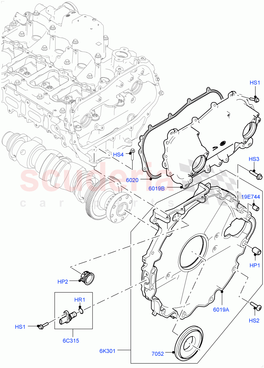 Timing Gear Covers (Solihull Plant Build) (2.0L I4 High DOHC AJ200 Petrol, 2.0L I4 Mid DOHC AJ200 Petrol) ((V) FROMHA000001) of Land Rover Land Rover Range Rover Sport (2014+) [2.0 Turbo Petrol AJ200P]