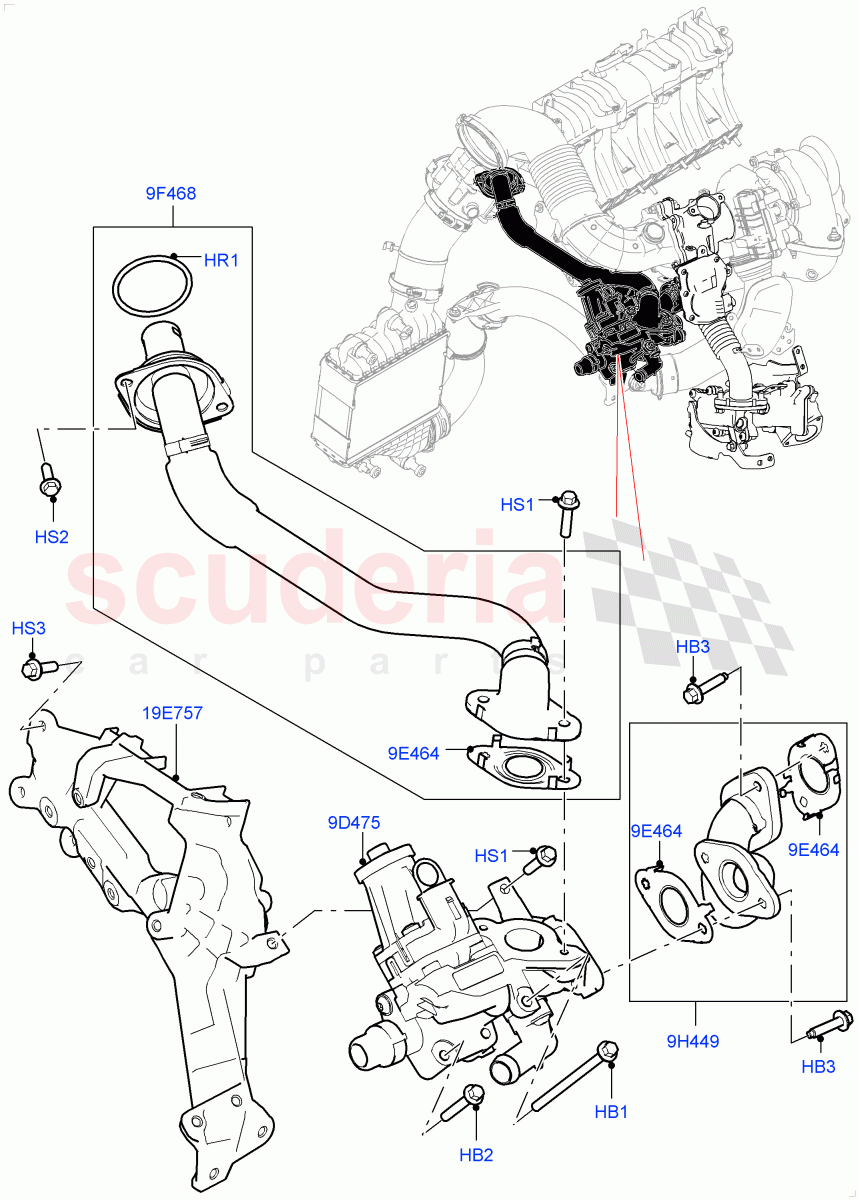 Exhaust Gas Recirculation (High Pressure EGR) (2.0L I4 DSL MID DOHC AJ200, Itatiaia (Brazil), 2.0L I4 DSL HIGH DOHC AJ200) ((V) FROMGT000001) of Land Rover Land Rover Range Rover Evoque (2012-2018) [2.0 Turbo Diesel]