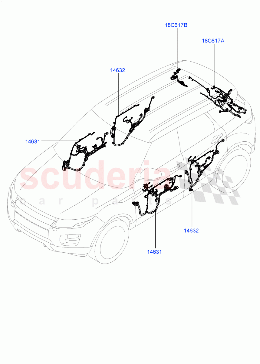 Wiring - Body Closures (Front And Rear Doors) (5 Door, Itatiaia (Brazil)) ((V) FROMGT000001) of Land Rover Land Rover Range Rover Evoque (2012-2018) [2.0 Turbo Diesel]