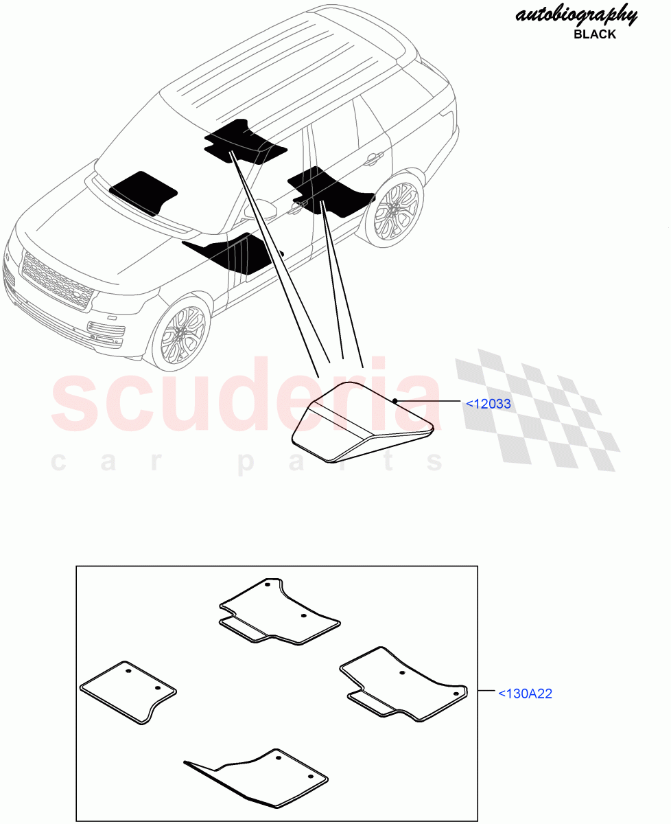 Floor Trim(Autobiography Black / SV Autobiography)(Limited Edition Lux Leather,Limited Package,Semi Aniline Leather Perf,2S AL Leather Diamond,Perforated Soft Grain Leather,Less Version Package)((V)FROMEA000001) of Land Rover Land Rover Range Rover (2012-2021) [5.0 OHC SGDI NA V8 Petrol]