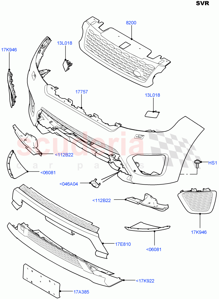 Radiator Grille And Front Bumper(SVR)((V)FROMFA000001,(V)TOHA999999) of Land Rover Land Rover Range Rover Sport (2014+) [2.0 Turbo Petrol AJ200P]