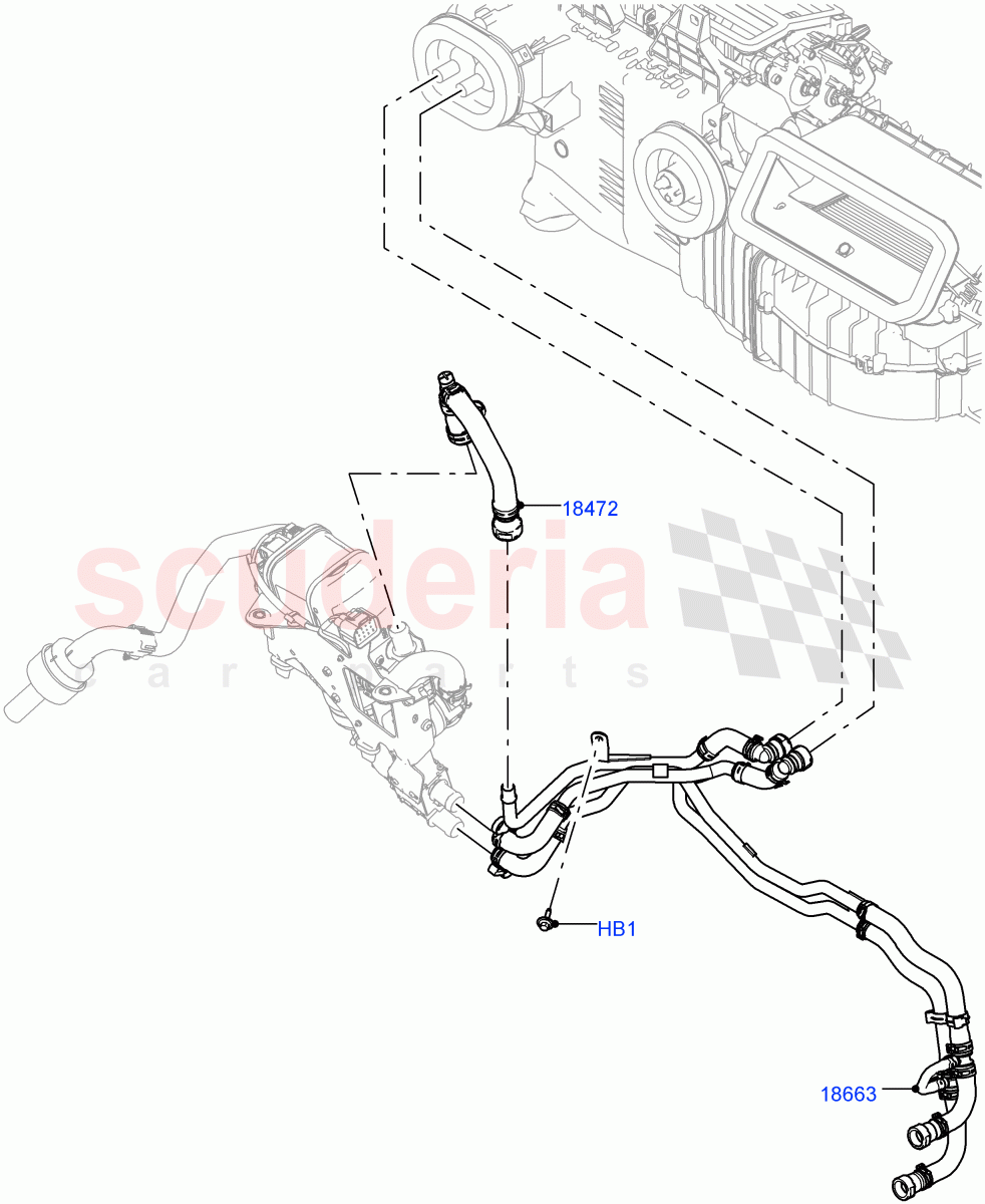 Heater Hoses (Solihull Plant Build) (2.0L I4 DSL HIGH DOHC AJ200, Fuel Fired Heater With Park Heat, With Manual Air Conditioning, Fuel Heater W/Pk Heat With Remote, With Front Comfort Air Con (IHKA), 2.0L I4 DSL MID DOHC AJ200, With Air Conditioning - Front/Rear) ((V) FROMKA000001) of Land Rover Land Rover Discovery 5 (2017+) [2.0 Turbo Diesel]
