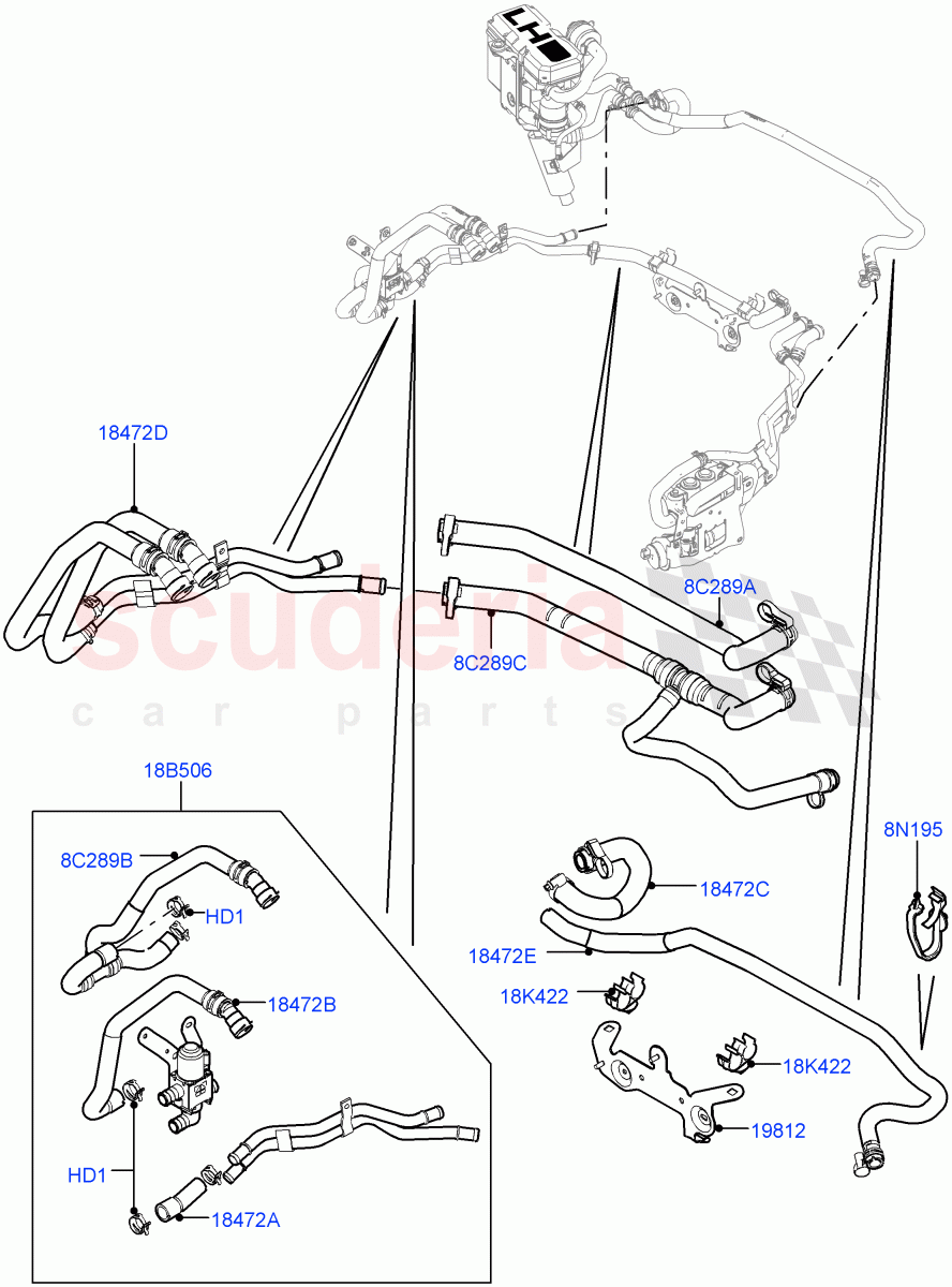 Heater Hoses(4.4L DOHC DITC V8 Diesel,LHD)((V)FROMBA000001) of Land Rover Land Rover Range Rover (2010-2012) [5.0 OHC SGDI NA V8 Petrol]