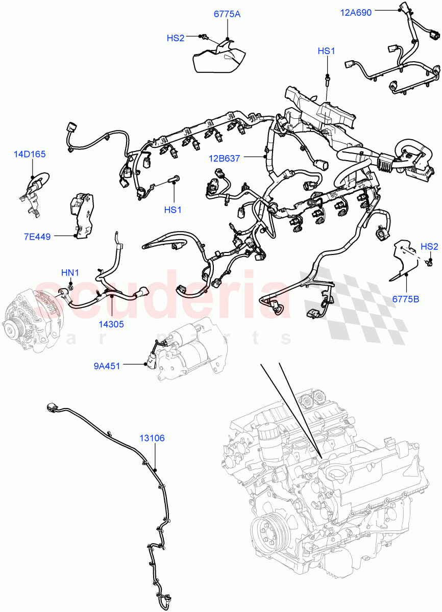 Electrical Wiring - Engine And Dash(5.0L OHC SGDI SC V8 Petrol - AJ133)((V)TOHA999999) of Land Rover Land Rover Range Rover Sport (2014+) [5.0 OHC SGDI SC V8 Petrol]