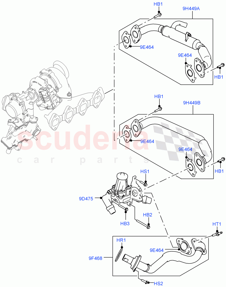 Exhaust Gas Recirculation(LH Side, Solihull Plant Build)(2.0L I4 DSL MID DOHC AJ200,Stage V Plus DPF,2.0L I4 DSL HIGH DOHC AJ200,L6 Diesel Emissions,Japanese Emission + DPF,EU6 + DPF Emissions,DPF + DE-SOX)((V)FROMHA000001,(V)TOJA999999) of Land Rover Land Rover Range Rover Sport (2014+) [2.0 Turbo Diesel]