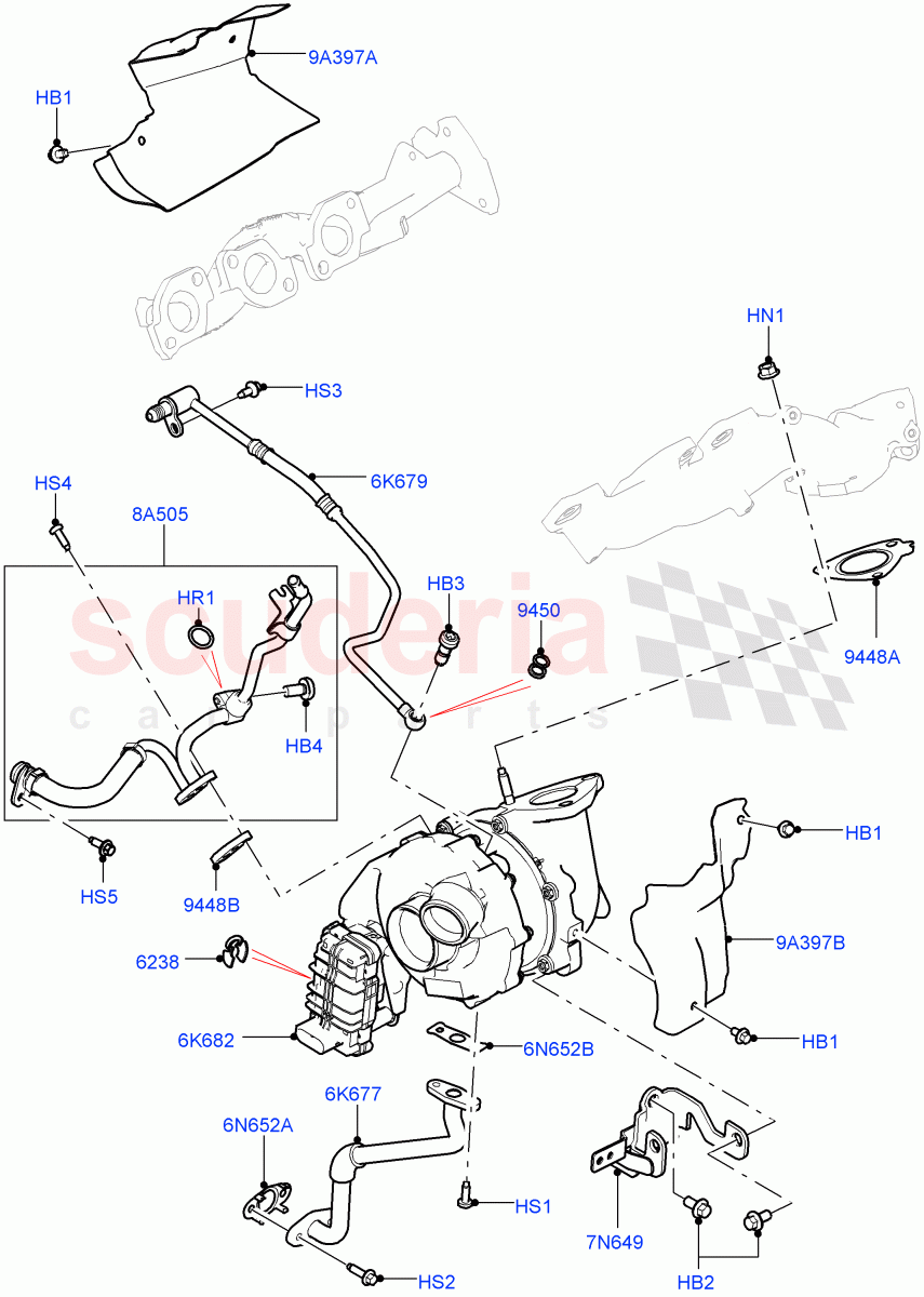 Turbocharger(Nitra Plant Build)(3.0 V6 D Low MT ROW,3.0 V6 D Gen2 Mono Turbo)((V)FROMK2000001) of Land Rover Land Rover Discovery 5 (2017+) [3.0 Diesel 24V DOHC TC]