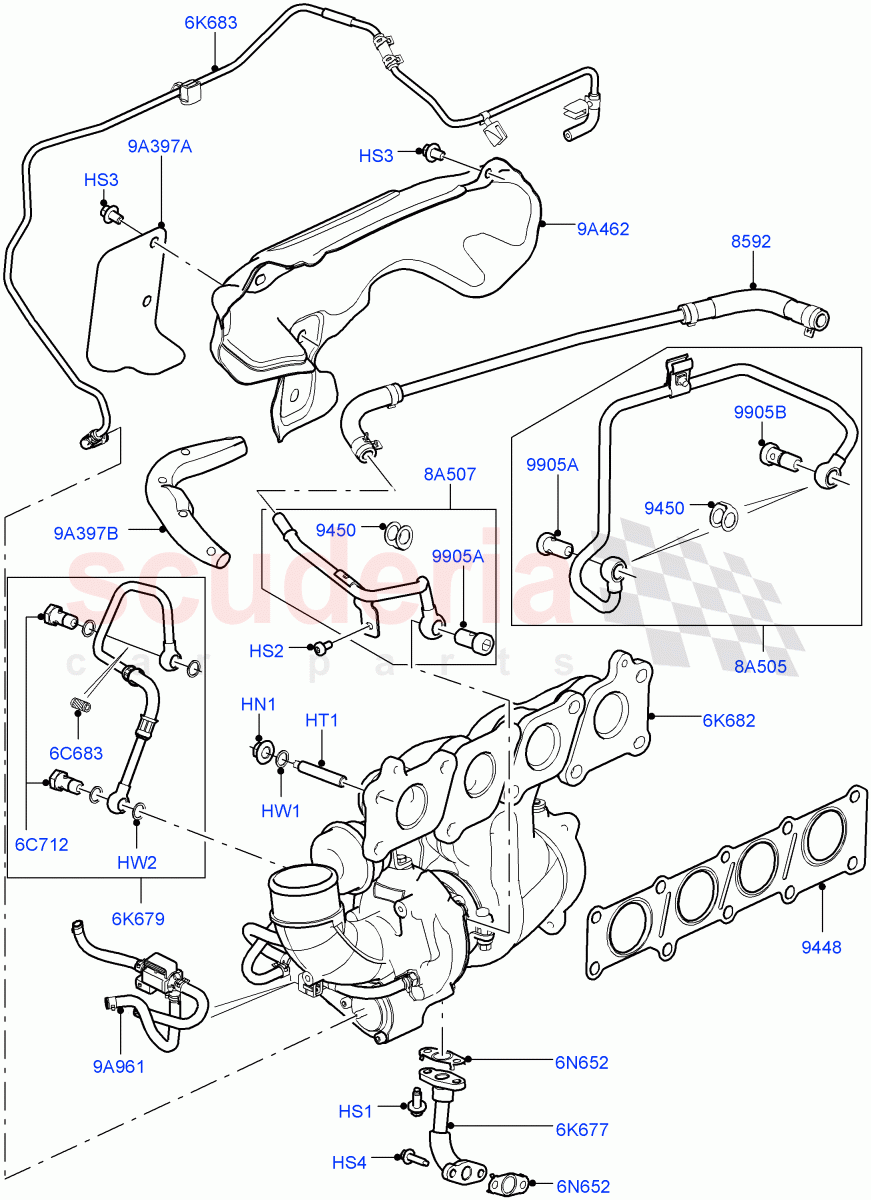 Turbocharger(2.0L 16V TIVCT T/C 240PS Petrol) of Land Rover Land Rover Range Rover Sport (2014+) [2.0 Turbo Petrol GTDI]