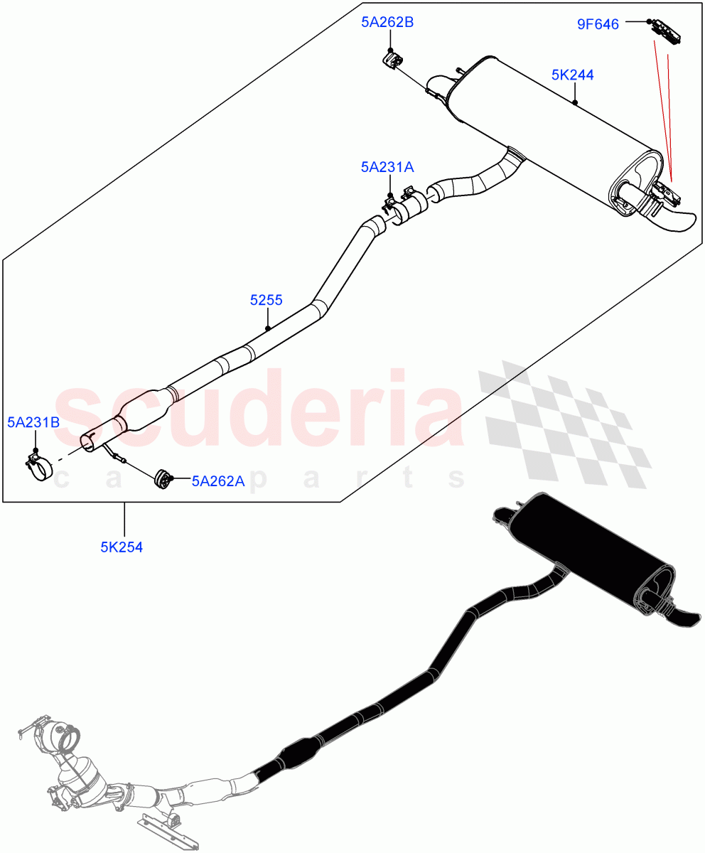 Rear Exhaust System (2 Door Convertible, 2.0L I4 Mid DOHC AJ200 Petrol) ((V) FROMHH000001) of Land Rover Land Rover Range Rover Evoque (2012-2018) [2.0 Turbo Petrol AJ200P]