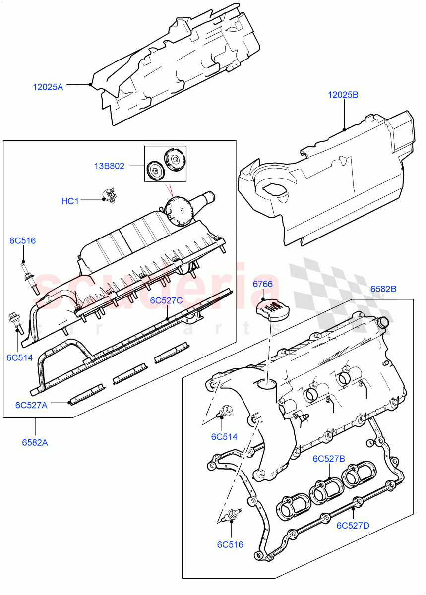 Cylinder Head Cover (Solihull Plant Build) (3.0L DOHC GDI SC V6 PETROL) ((V) FROMEA000001) of Land Rover Land Rover Discovery 5 (2017+) [3.0 DOHC GDI SC V6 Petrol]