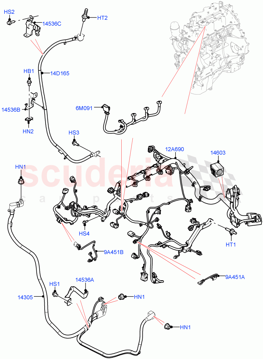 Engine Harness(2.0L I4 DSL HIGH DOHC AJ200) of Land Rover Land Rover Defender (2020+) [3.0 I6 Turbo Petrol AJ20P6]