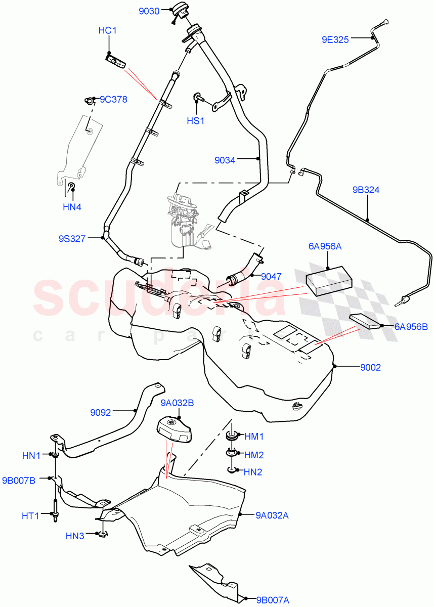 Fuel Tank & Related Parts(3.0L AJ20P6 Petrol High,Fuel Tank-Petrol W/O Leak Detection,Pet Tank W/O Leak Det - Std Filter)((V)FROMMA000001) of Land Rover Land Rover Range Rover Velar (2017+) [3.0 I6 Turbo Petrol AJ20P6]