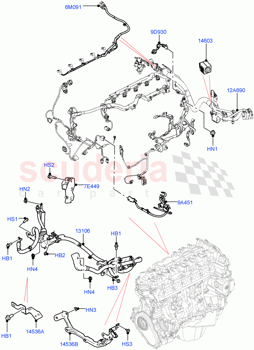 Engine Harness(Nitra Plant Build)(3.0L AJ20D6 Diesel High,Less Electric Engine Battery)((V)FROMM2000001) of Land Rover Land Rover Discovery 5 (2017+) [3.0 I6 Turbo Petrol AJ20P6]