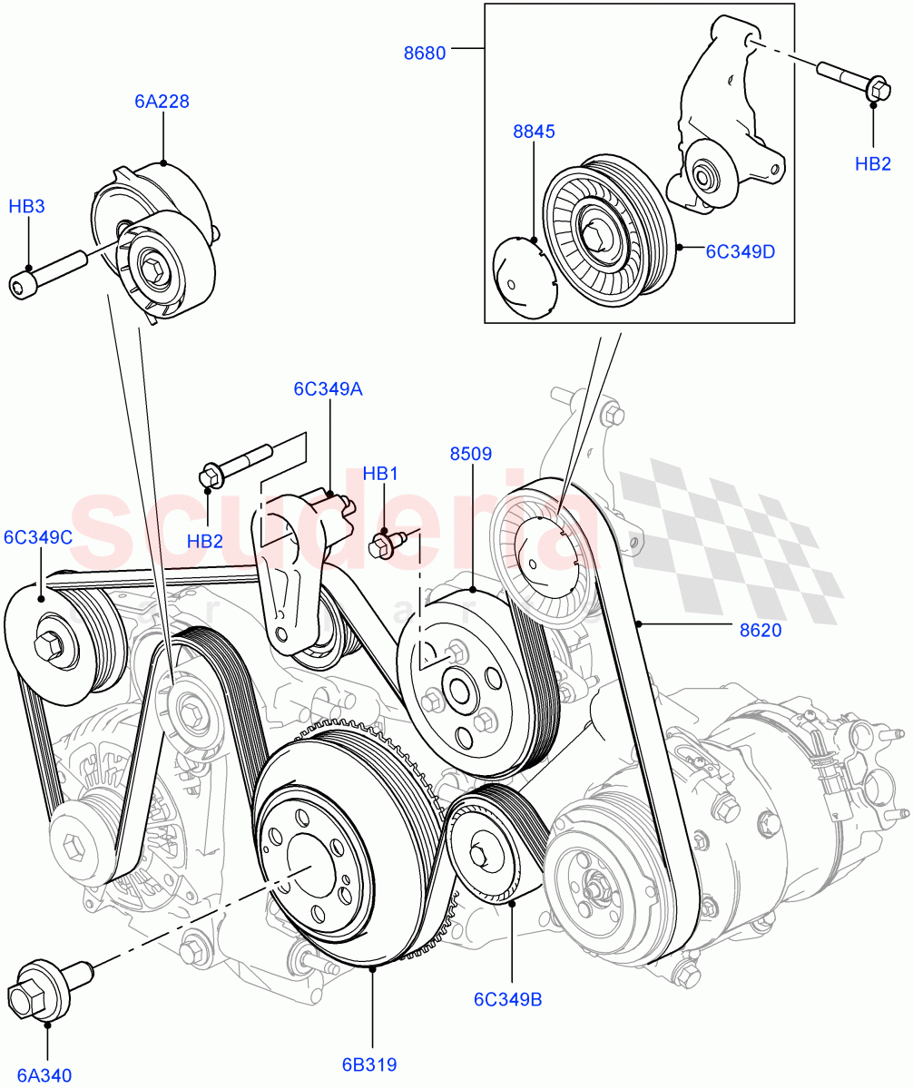 Pulleys And Drive Belts(2.0L 16V TIVCT T/C 240PS Petrol) of Land Rover Land Rover Range Rover (2012-2021) [2.0 Turbo Petrol GTDI]