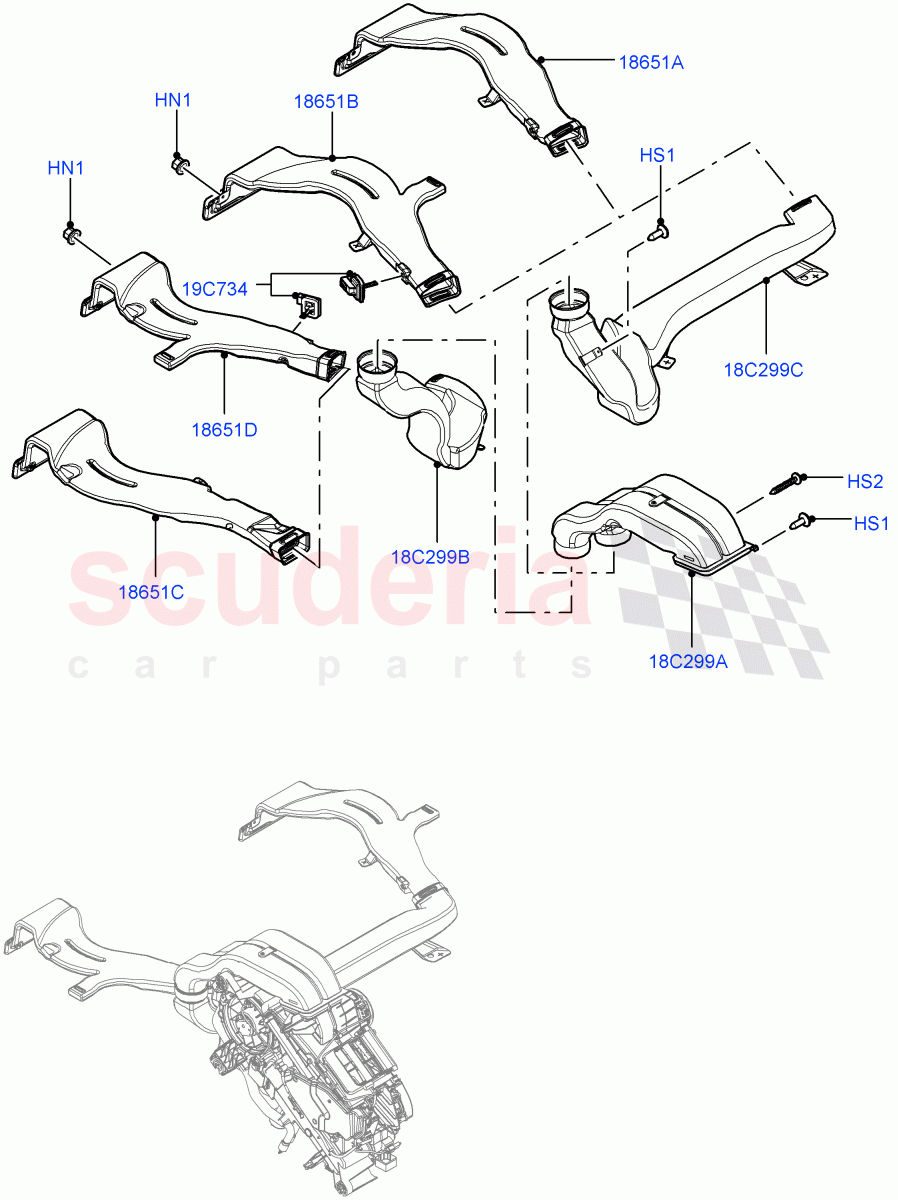 Air Vents, Louvres And Ducts (Internal Components, Under Rear Seat) (Premium Air Con Hybrid Front/Rear, With Air Conditioning - Front/Rear) ((V) FROMJA000001, (V) TOJA999999) of Land Rover Land Rover Range Rover (2012-2021) [4.4 DOHC Diesel V8 DITC]