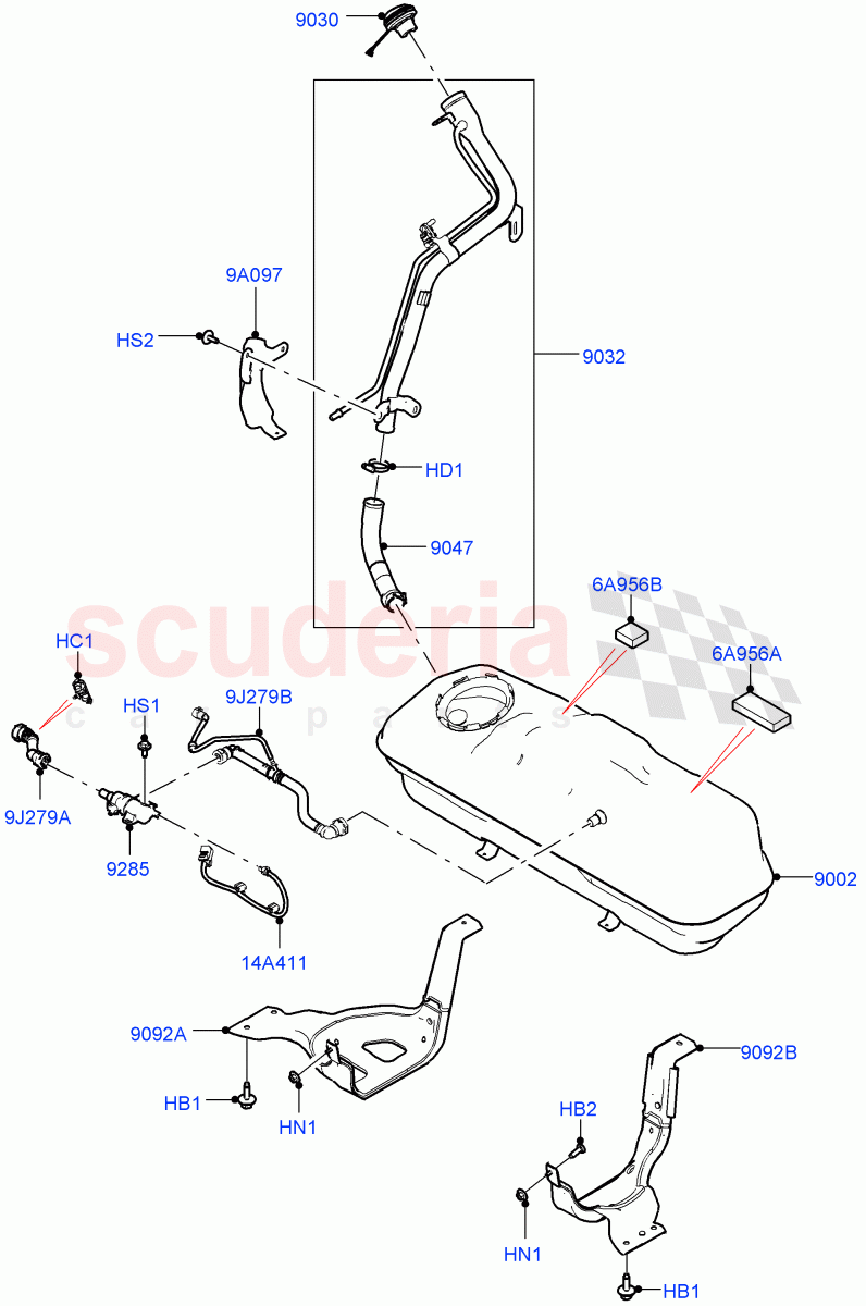 Fuel Tank & Related Parts (1.5L AJ20P3 Petrol High PHEV, Halewood (UK)) ((V) FROMLH000001) of Land Rover Land Rover Range Rover Evoque (2019+) [1.5 I3 Turbo Petrol AJ20P3]