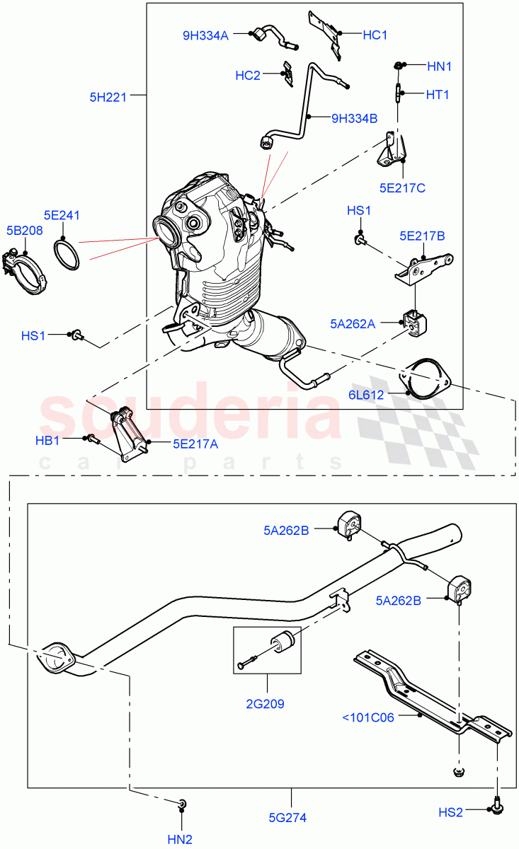 Front Exhaust System (2.0L AJ21D4 Diesel Mid, Stage V Plus DPF) ((V) FROMMA000001) of Land Rover Land Rover Range Rover Velar (2017+) [2.0 Turbo Diesel AJ21D4]