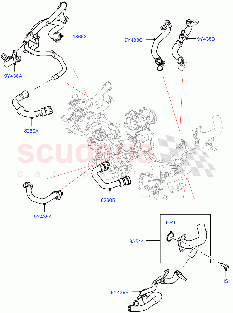 EGR Cooling System (2.0L I4 DSL MID DOHC AJ200, EU6D Diesel + DPF Emissions, 2.0L I4 DSL HIGH DOHC AJ200) ((V) FROMKH000001) of Land Rover Land Rover Range Rover Evoque (2012-2018) [2.0 Turbo Diesel]