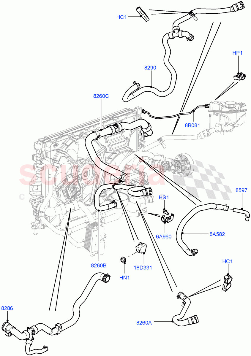 Cooling System Pipes And Hoses (2.0L 16V TIVCT T/C 240PS Petrol, Changsu (China)) ((V) FROMFG000001) of Land Rover Land Rover Discovery Sport (2015+) [2.0 Turbo Petrol GTDI]