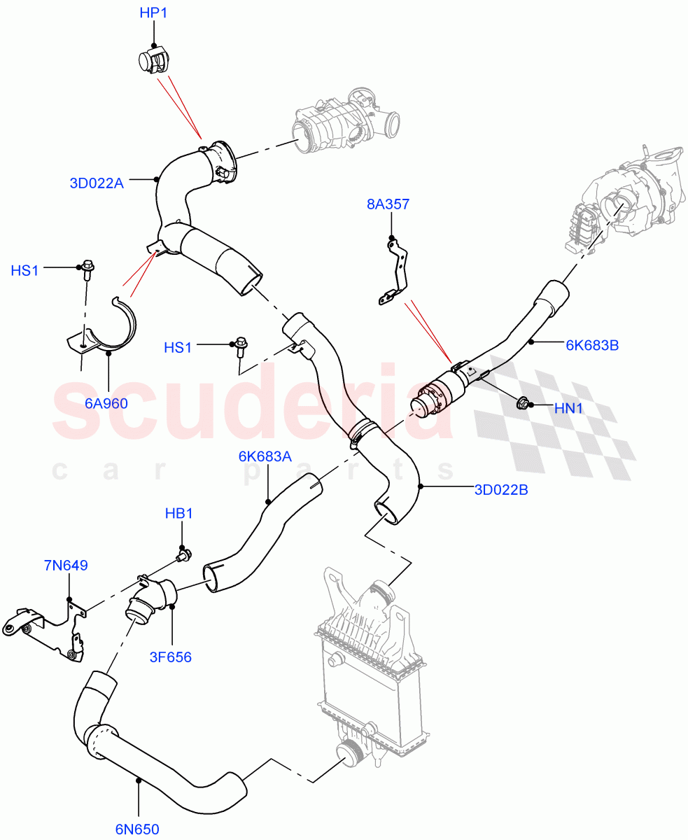 Intercooler/Air Ducts And Hoses(Solihull Plant Build)(3.0 V6 D Gen2 Mono Turbo,3.0 V6 D Low MT ROW)((V)FROMFA000001) of Land Rover Land Rover Range Rover Sport (2014+) [3.0 Diesel 24V DOHC TC]