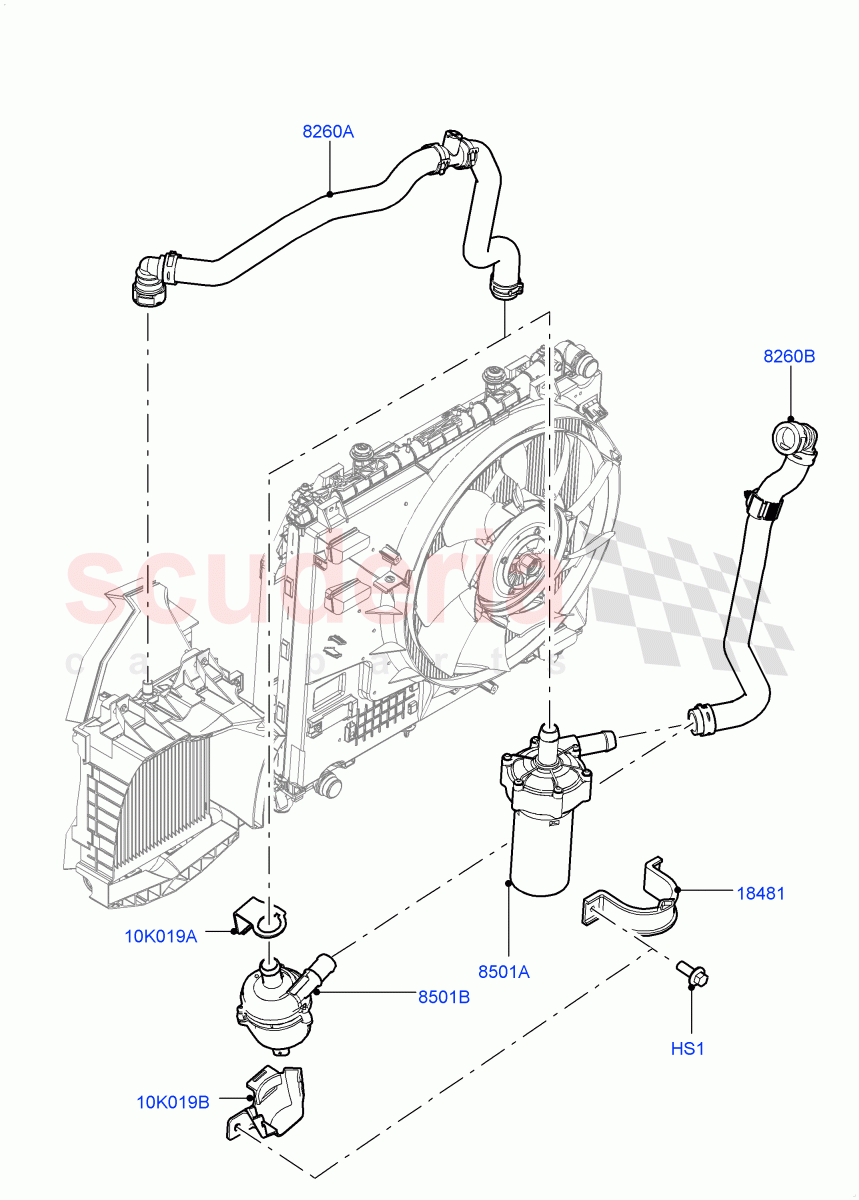 Water Pump (Solihull Plant Build, Auxiliary Unit) (3.0L DOHC GDI SC V6 PETROL) ((V) FROMEA000001) of Land Rover Land Rover Range Rover Sport (2014+) [3.0 DOHC GDI SC V6 Petrol]