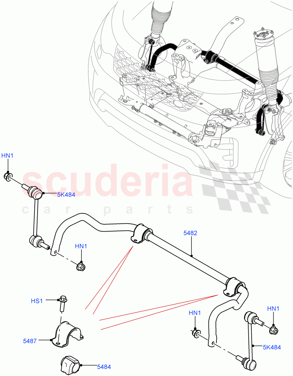 Front Cross Member & Stabilizer Bar (Conventional Stabilizer Bar, Solihull Plant Build) ((V) FROMHA000001) of Land Rover Land Rover Discovery 5 (2017+) [3.0 I6 Turbo Petrol AJ20P6]