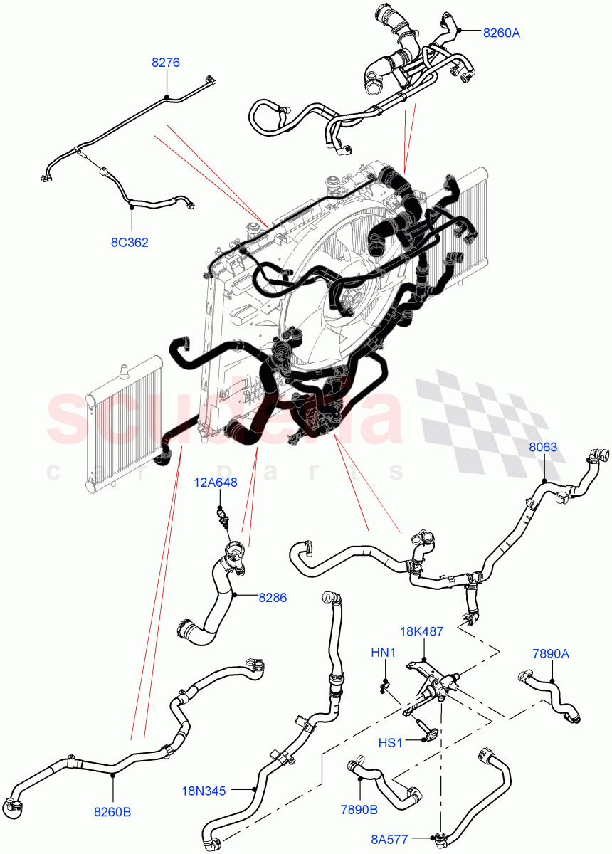 Cooling System Pipes And Hoses(5.0L P AJ133 DOHC CDA S/C Enhanced,Active Tranmission Warming,5.0 Petrol AJ133 DOHC CDA)((V)FROMKA000001) of Land Rover Land Rover Range Rover Sport (2014+) [5.0 OHC SGDI SC V8 Petrol]