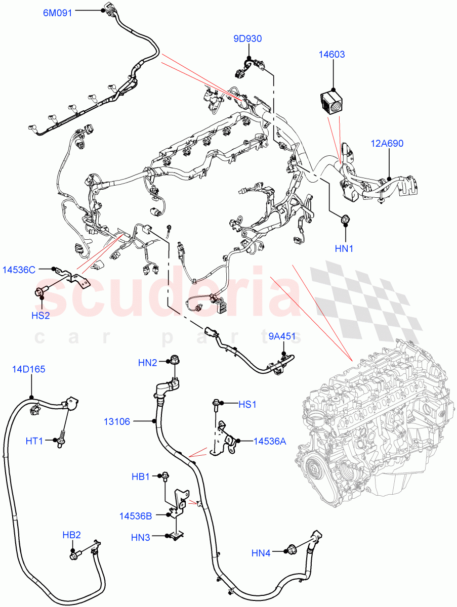 Engine Harness(Nitra Plant Build)(3.0L AJ20D6 Diesel High,Electric Engine Battery-MHEV)((V)FROMM2000001) of Land Rover Land Rover Defender (2020+) [2.0 Turbo Diesel]