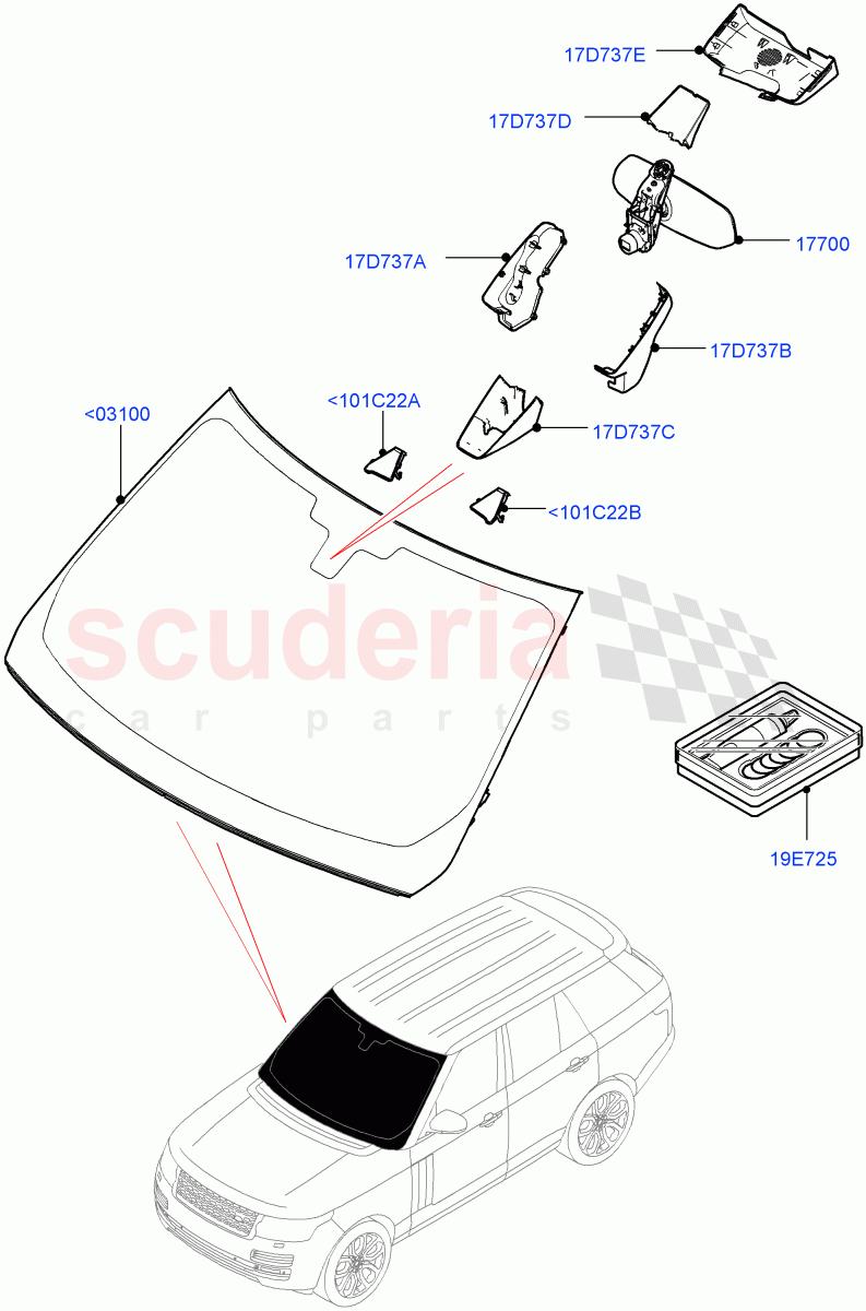 Windscreen/Inside Rear View Mirror of Land Rover Land Rover Range Rover (2012-2021) [5.0 OHC SGDI SC V8 Petrol]