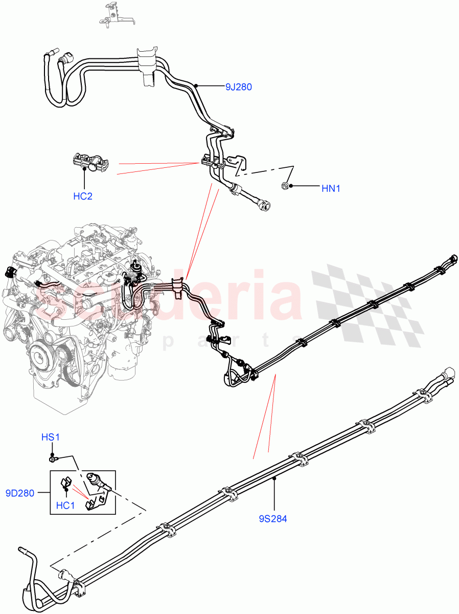 Fuel Lines (2.0L I4 Mid DOHC AJ200 Petrol, 2.0L AJ200P Hi PHEV) ((V) FROMMA000001) of Land Rover Land Rover Range Rover Velar (2017+) [2.0 Turbo Petrol AJ200P]
