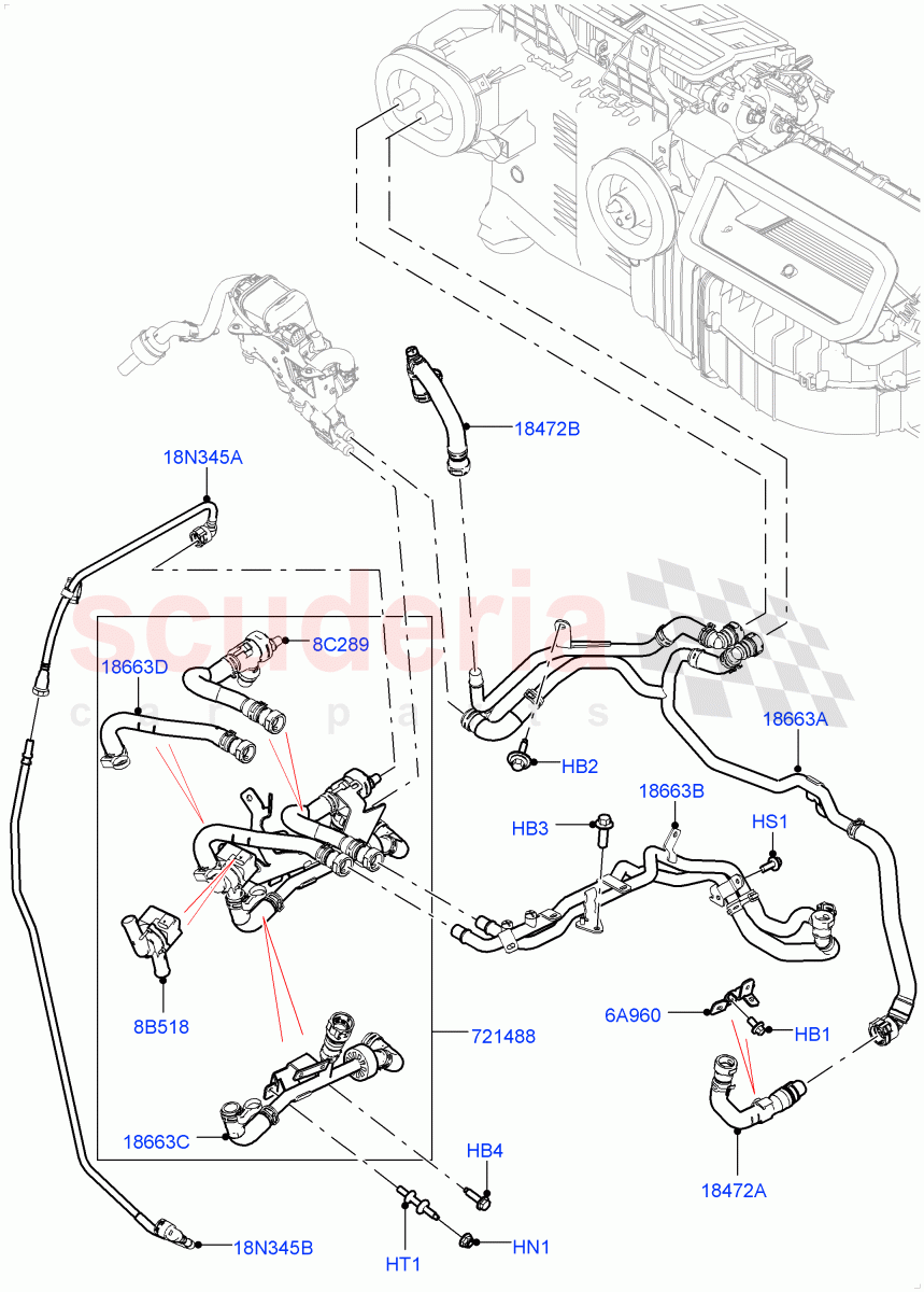 Heater Hoses(Front)(2.0L I4 High DOHC AJ200 Petrol,With Fuel Fired Heater,With Front Comfort Air Con (IHKA),Premium Air Conditioning-Front/Rear)((V)FROMJA000001,(V)TOJA999999) of Land Rover Land Rover Range Rover Sport (2014+) [2.0 Turbo Diesel]