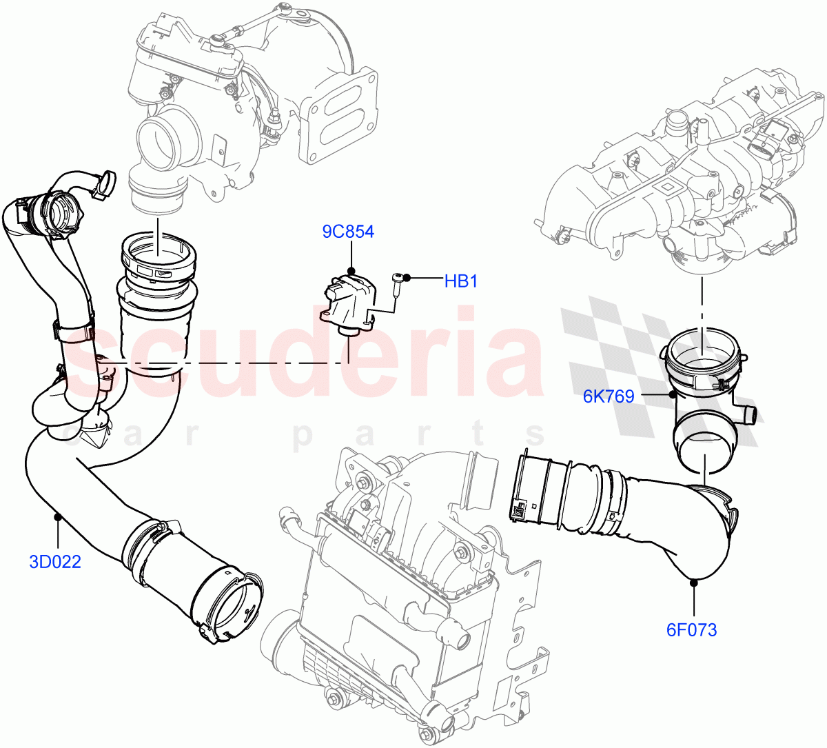 Intercooler/Air Ducts And Hoses (Air Ducts And Hoses) (2.0L I4 Mid DOHC AJ200 Petrol) ((V) FROMMA000001) of Land Rover Land Rover Range Rover Velar (2017+) [2.0 Turbo Petrol AJ200P]