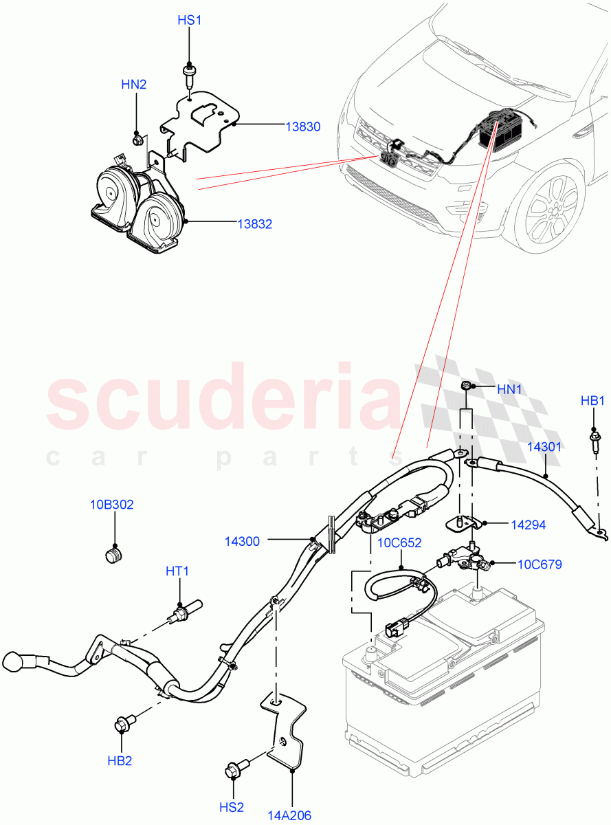 Battery Cables And Horn(Halewood (UK))((V)TOKH999999) of Land Rover Land Rover Discovery Sport (2015+) [1.5 I3 Turbo Petrol AJ20P3]