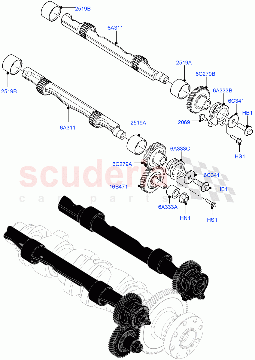 Balance Shafts And Drive(2.0L AJ21D4 Diesel Mid,Itatiaia (Brazil)) of Land Rover Land Rover Range Rover Evoque (2019+) [2.0 Turbo Diesel AJ21D4]