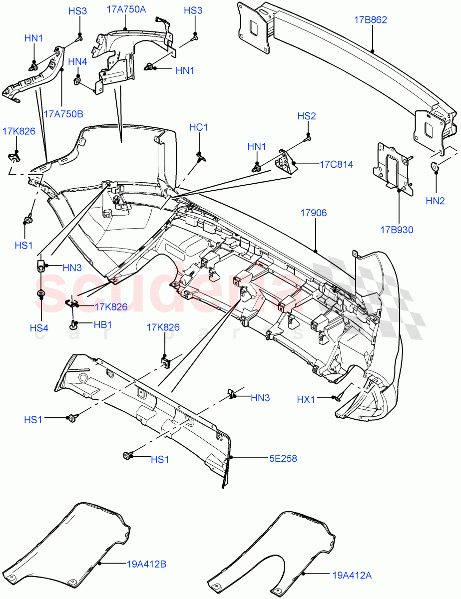 Rear Bumper (Itatiaia (Brazil), Non Sport/Dynamic) ((V) FROMGT000001) of Land Rover Land Rover Range Rover Evoque (2012-2018) [2.0 Turbo Diesel]