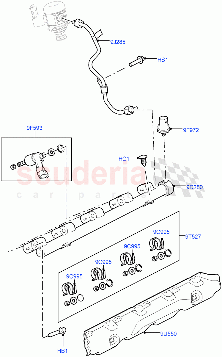 Fuel Injectors And Pipes (2.0L 16V TIVCT T/C 240PS Petrol) of Land Rover Land Rover Range Rover Sport (2014+) [2.0 Turbo Petrol GTDI]