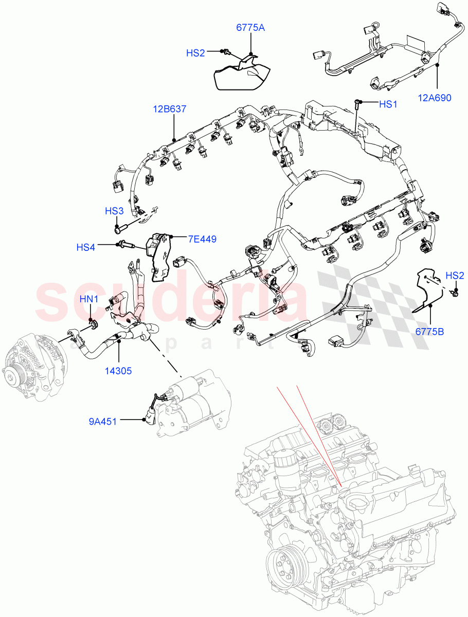 Electrical Wiring - Engine And Dash(5.0L P AJ133 DOHC CDA S/C Enhanced,5.0 Petrol AJ133 DOHC CDA)((V)FROMJA000001) of Land Rover Land Rover Range Rover Sport (2014+) [2.0 Turbo Diesel]